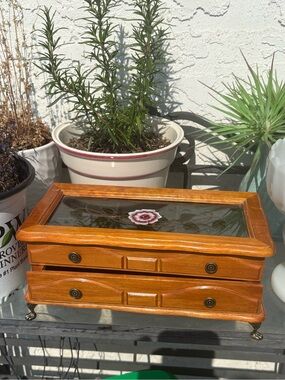 Beautiful Vintage Wooden Stain Glass Jewelry Box